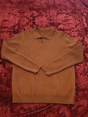 Men's Ribbed Polo Sweater in Brown
